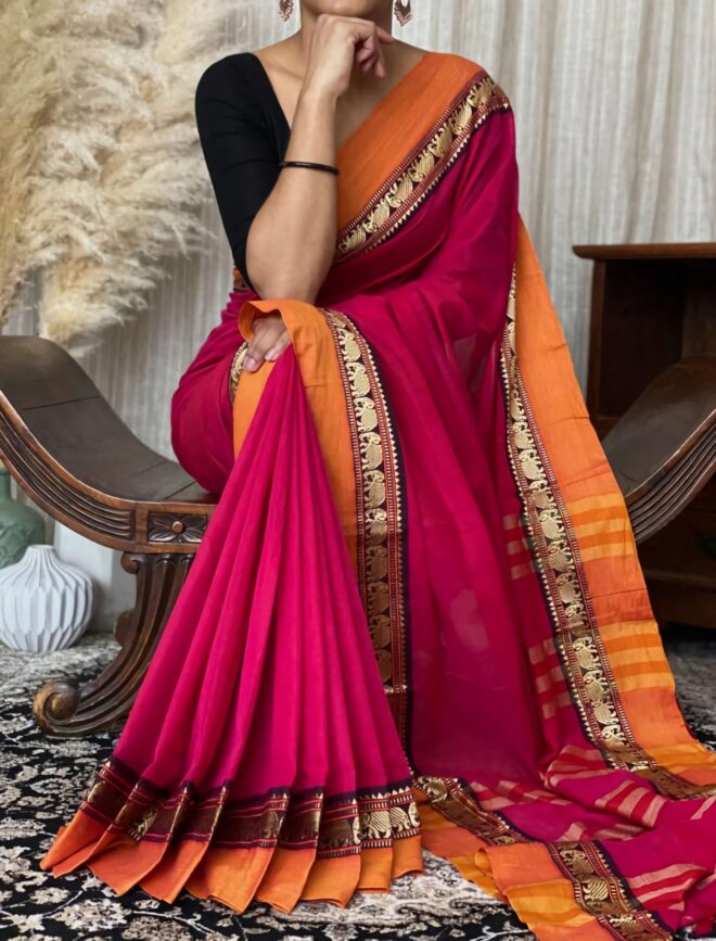 Pink | Narayanpet Mercerised Pure Cotton Saree | Traditional handmade