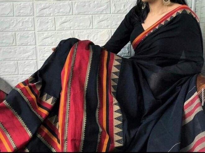 Traditional Narayanpet Pure Cotton Saree | Handloom handmade | Motif broad border