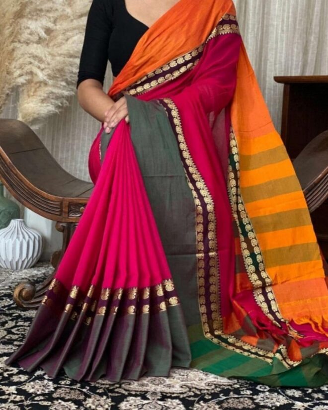 Traditional Narayanpet Pure Cotton handloom Saree with motif border