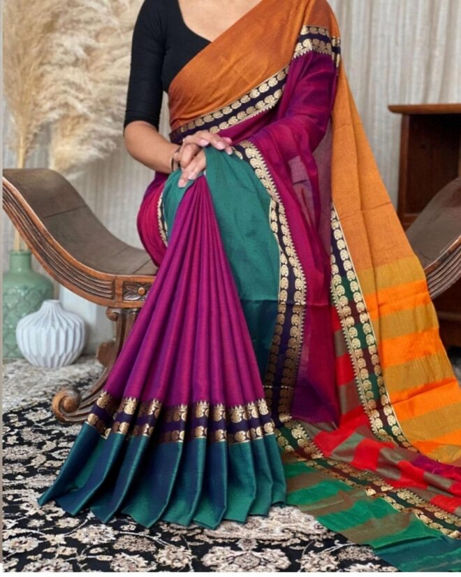 Deep Pink Narayanpet 100% Cotton Saree | Motif Border | Handloom Saree