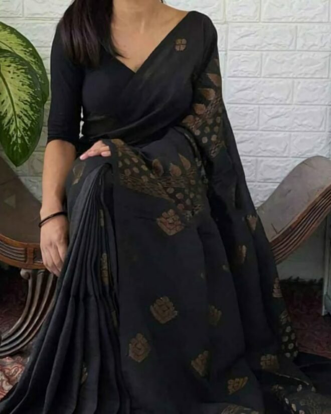 Soft khadi saree|Organic print|Black