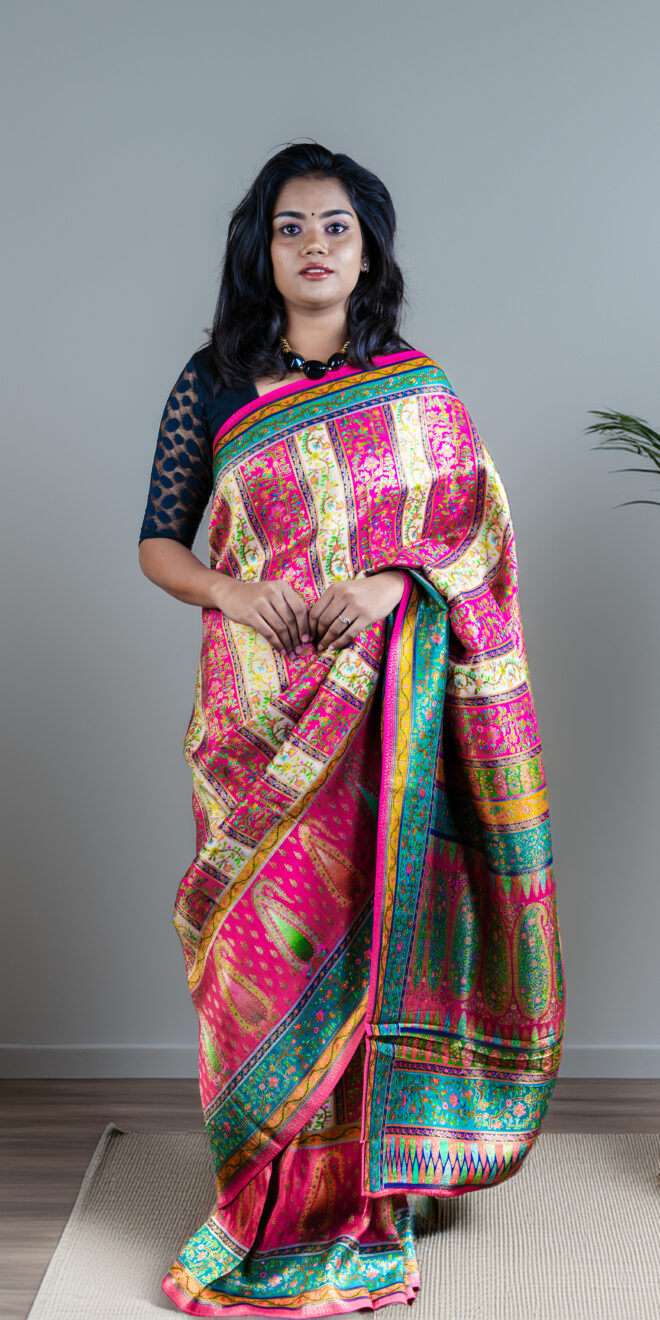 Kashmiri Kani Silk Saree |Meenakari Floral Paisley