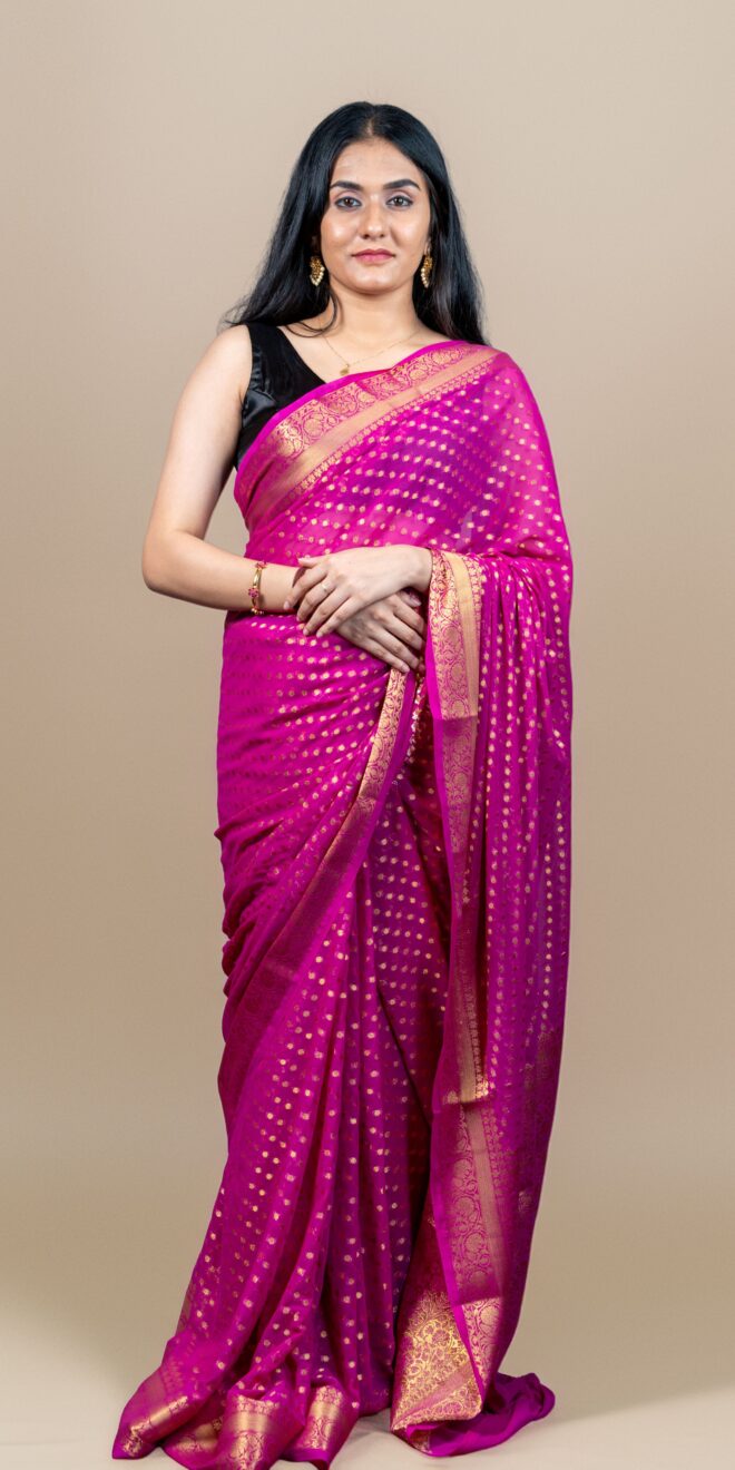 Pink Banarasi Georgette Silk Saree with Zari Border