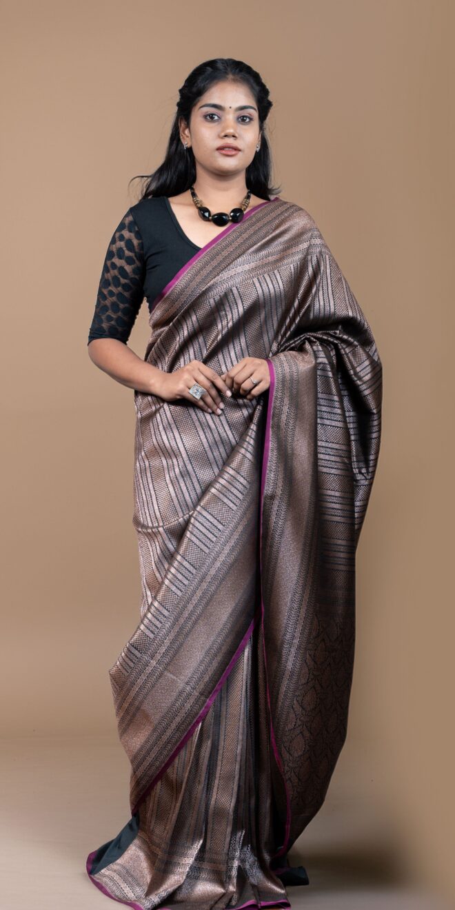 Black Dual-Tone Banarasi Silk Saree with Metallic Sheen| Zari Brocade & Rich Pallu