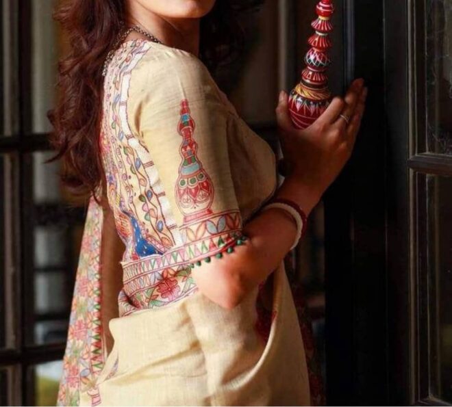 Tussar silk saree |Madhubani handpainted