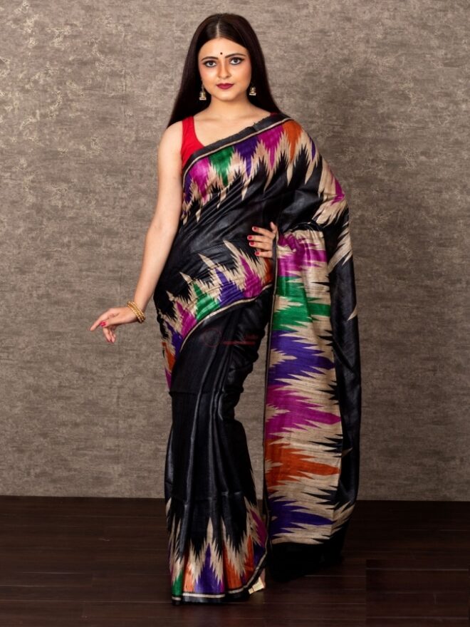 Pure tussar silk saree|Ghicha tussar|Black