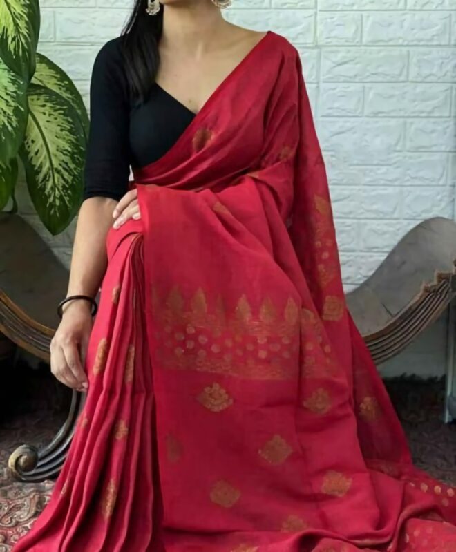 Soft Khadi|Organic print saree|Red