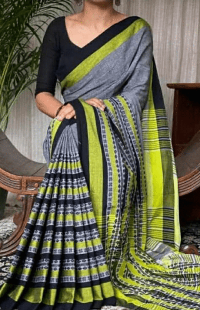 Handloom khadi cotton saree|Grey with dual tone border