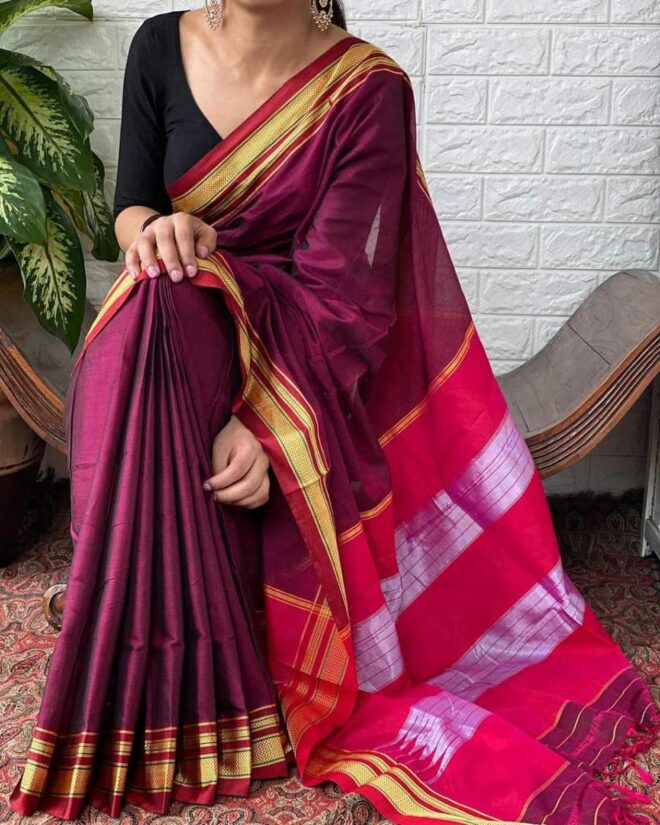 Irkal-ilkal saree|Rayon blended with cotton|maroon