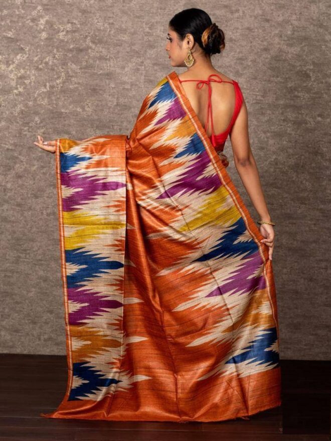 Pure tussar silk saree|Ghicha tussar|Orange