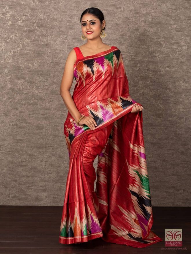 Pure tussar silk saree|Ghicha tussar|Red