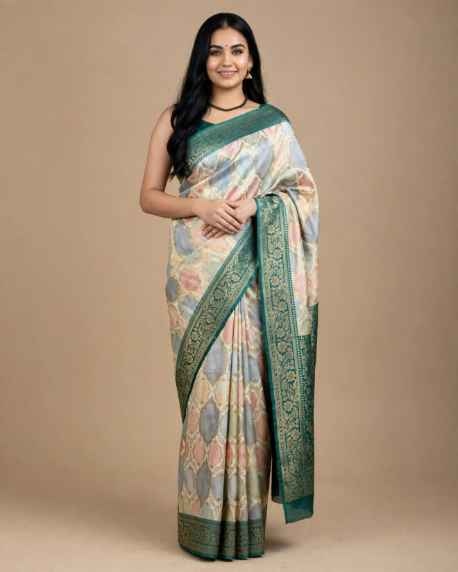 Royal Pastel Rangkar Mashru Banarasi Silk Saree with Intricate Zari Detailing