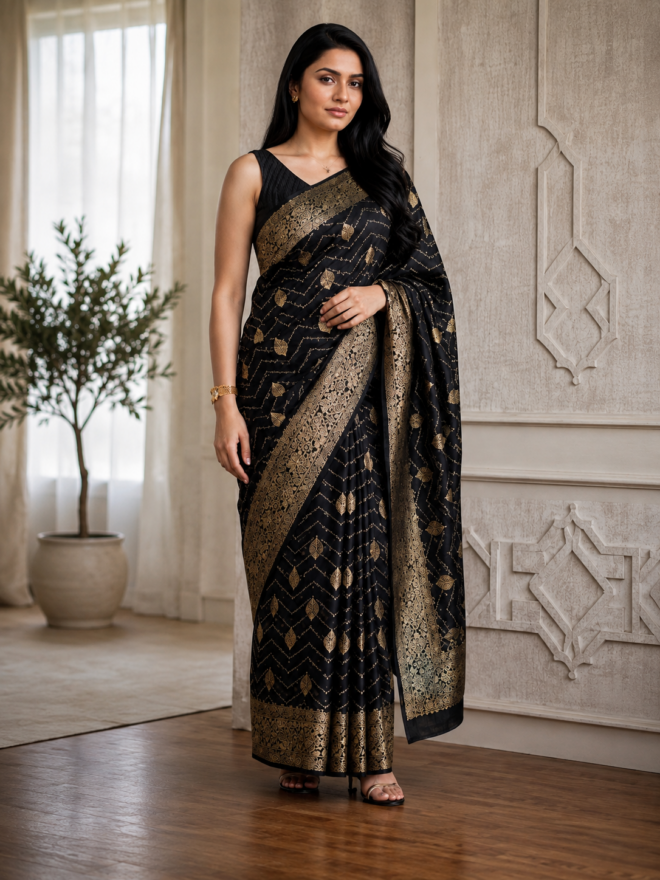 Exclusive Black Banarasi Silk Saree | Zari Weave | Zari Border & Ornate Zari Pallu