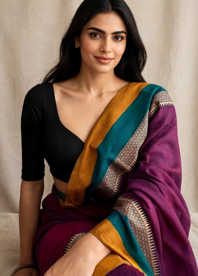 Narayanpet Pure Cotton Saree |Traditional handmade | Broad border | Dark Pink
