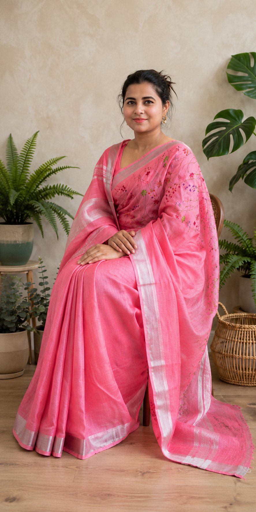 Graceful Pink Sari Portrait with Greenery (2)