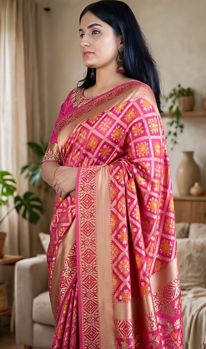 Pink |Banarasi saree | Patola Design | Geometric Pattern