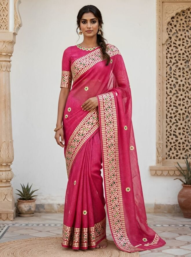 Kota Doria | Gota Patti Aari Work | Elegant Festive Wear